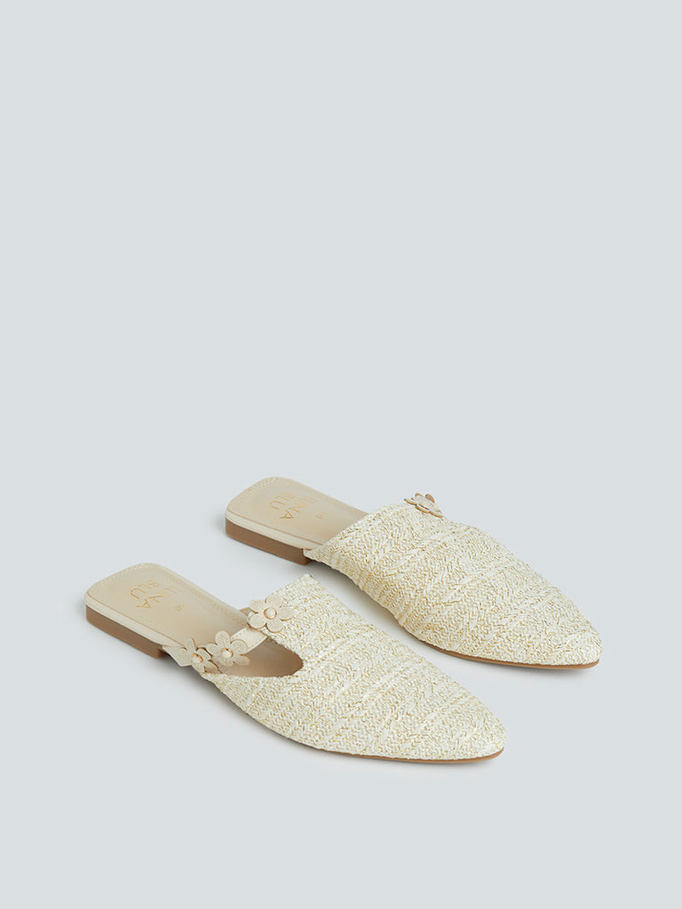 LUNA BLU Light Beige Woven-Textured Mules